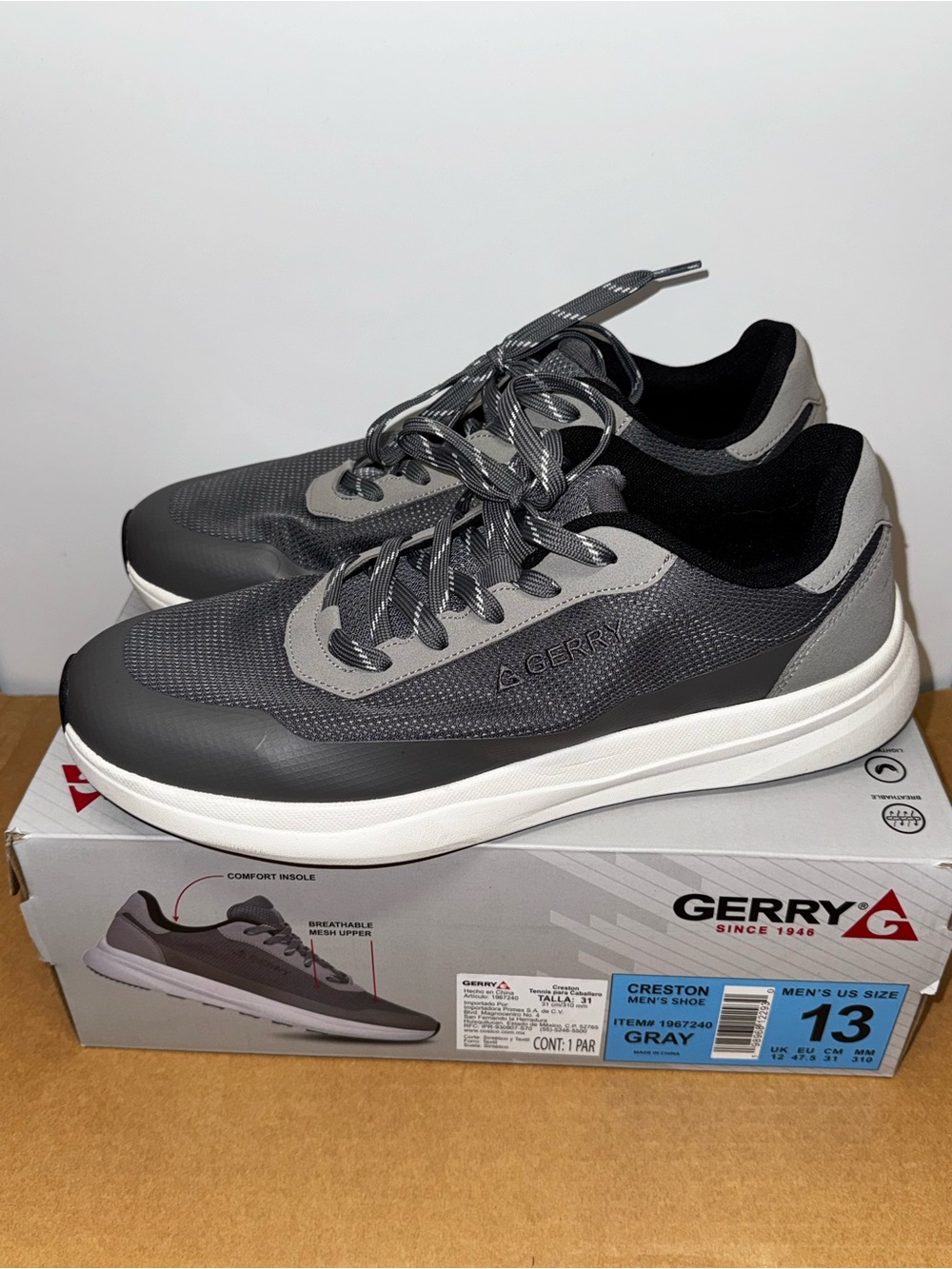 Gerry Creston Mens Gray Athletic Walking Sneakers Shoes,  Size 13 -Excellent